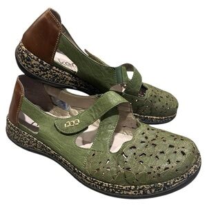 Rieker Green and Brown Flats with Perforated Design